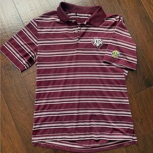 Texas A&M Aggies Polo Shirt Mens Small S Maroon Striped Adidas SEC